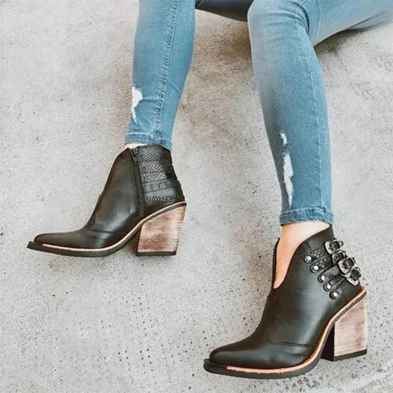 Naomi - Women's Ankle Boots with Buckle Straps and Wedge Heel - photo 4
