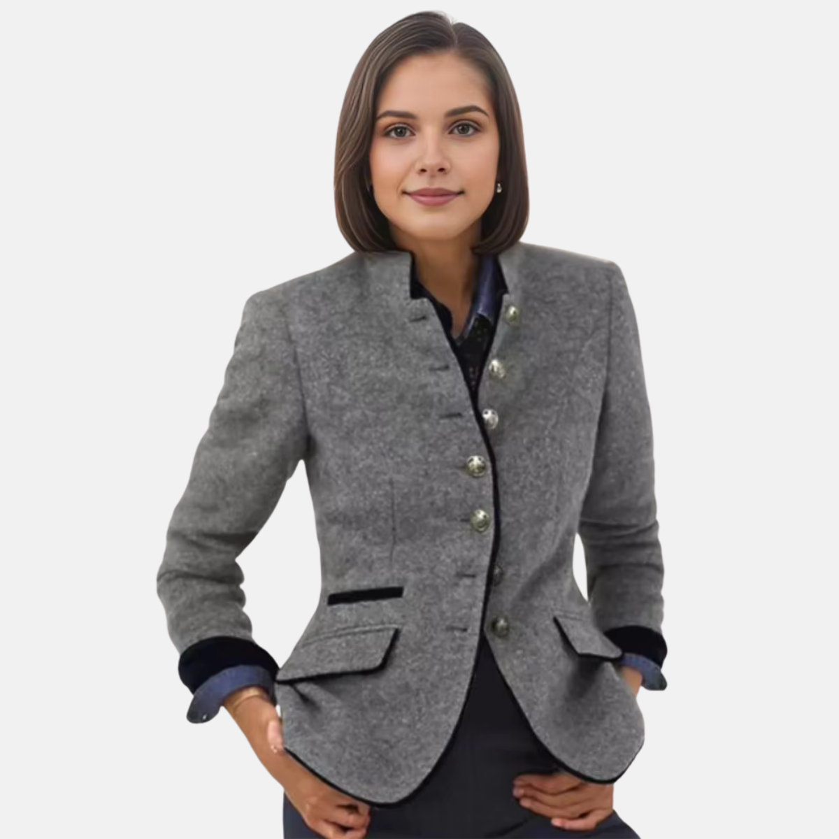 Nell - Women's Blazer with Button Front and Collar - photo 2