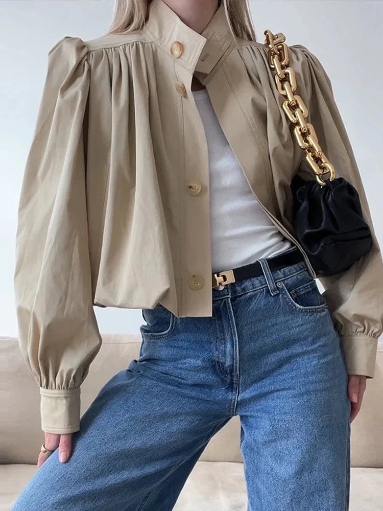 Nerissa - Women's Relaxed Trench Coat with Ruching and Long Sleeves - photo 1