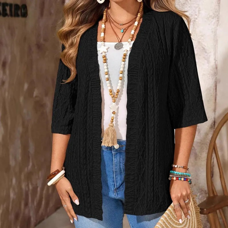 Nerys - Women's Open-Knit Cardigan with 3/4 Sleeves - photo 1