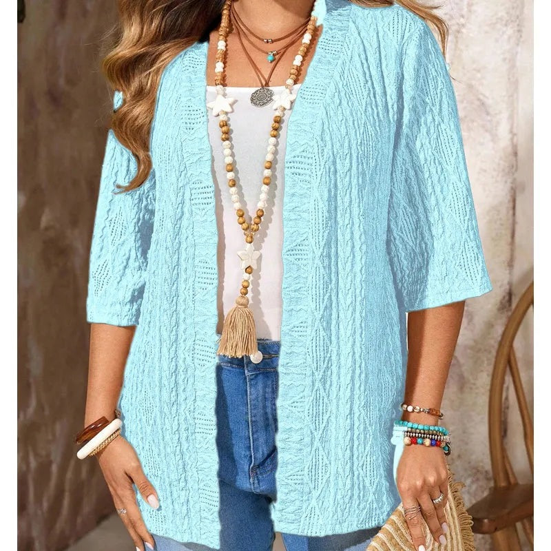 Nerys - Women's Open-Knit Cardigan with 3/4 Sleeves - photo 10