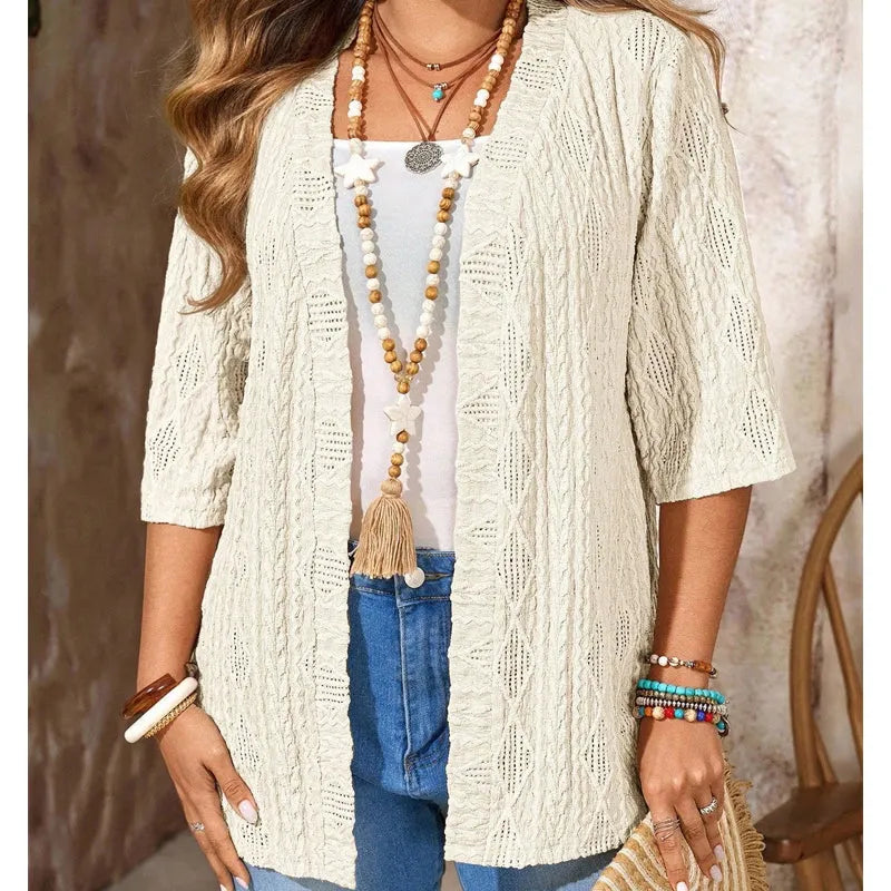Nerys - Women's Open-Knit Cardigan with 3/4 Sleeves - photo 11