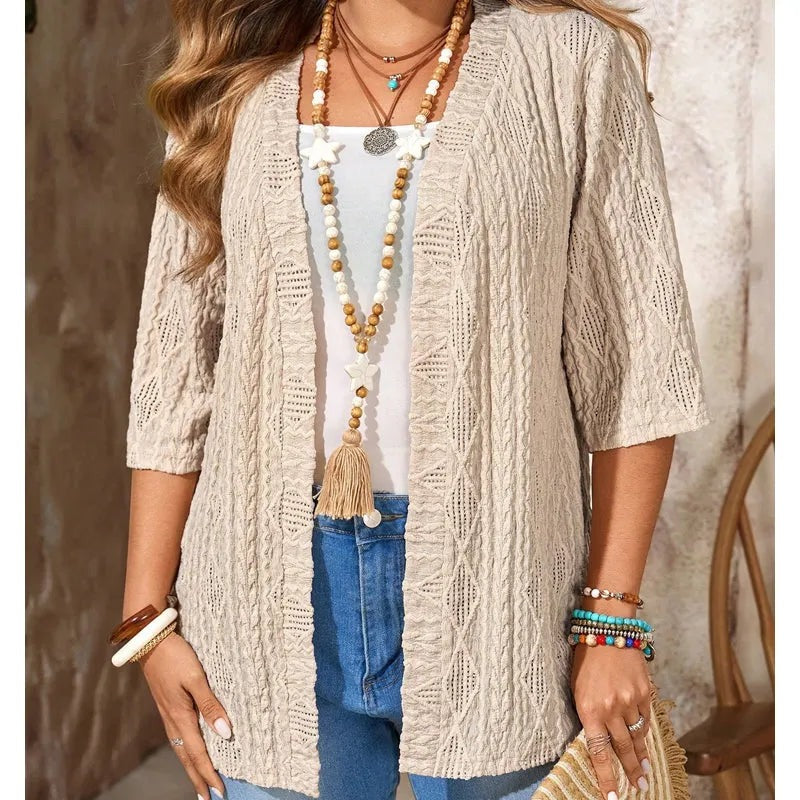 Nerys - Women's Open-Knit Cardigan with 3/4 Sleeves - photo 8