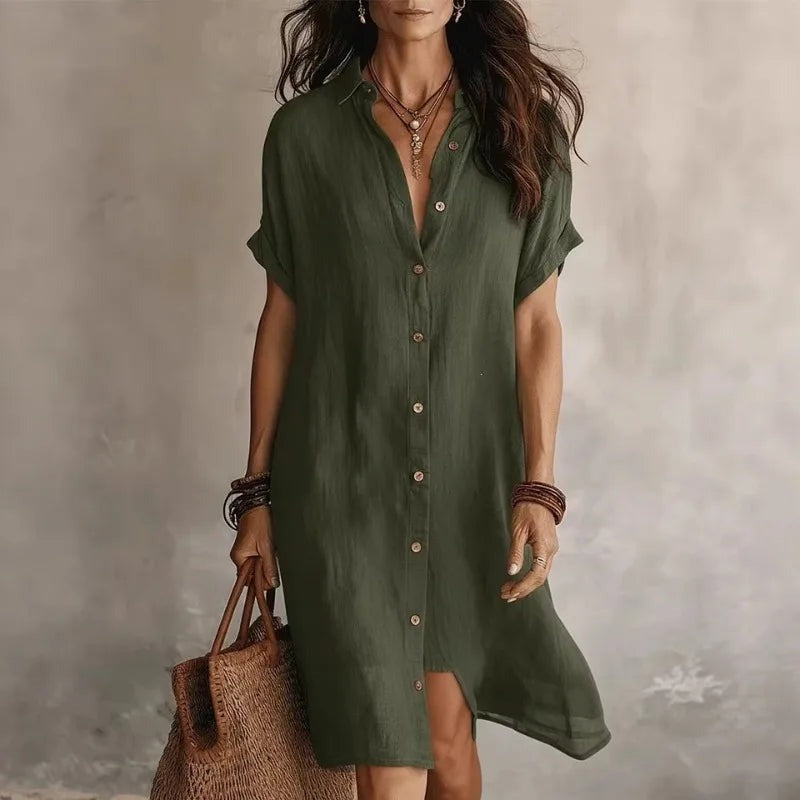 Gaye - Women's Flowing Midi Dress with Short Sleeves