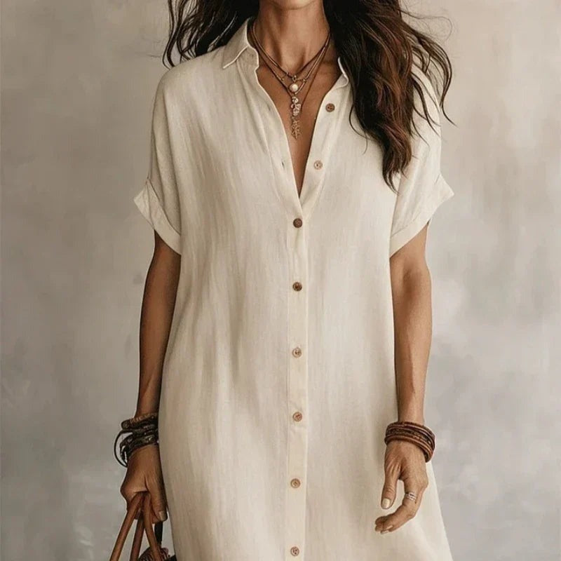 Gaye - Women's Flowing Midi Dress with Short Sleeves