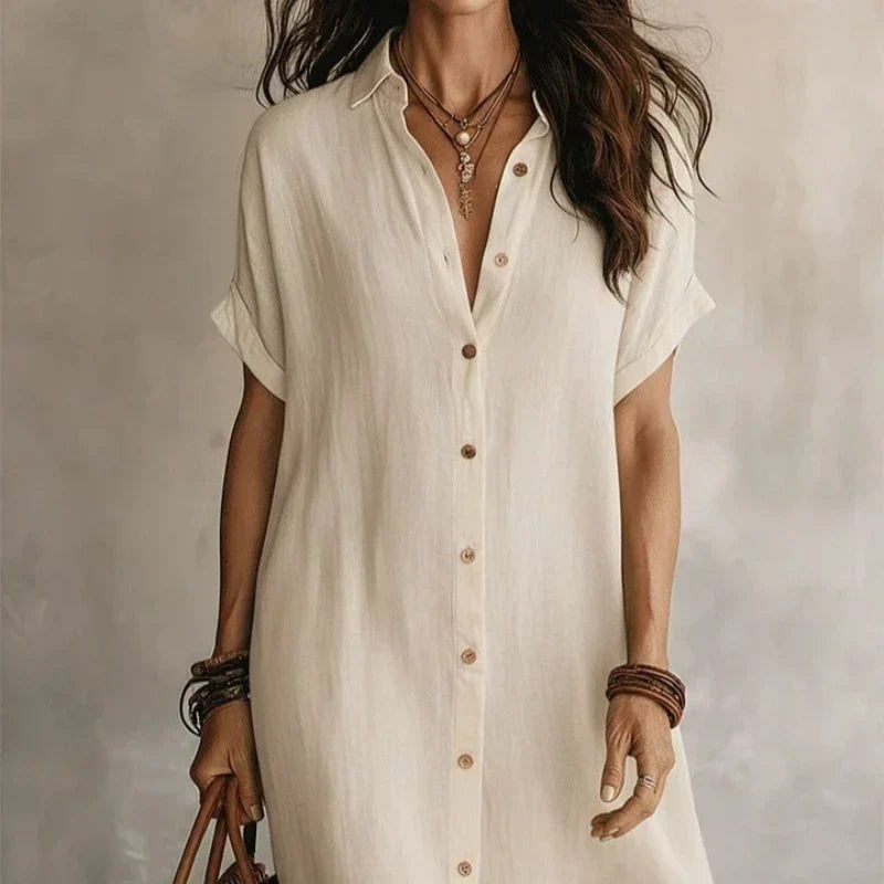 Gaye - Women's Flowing Midi Dress with Short Sleeves