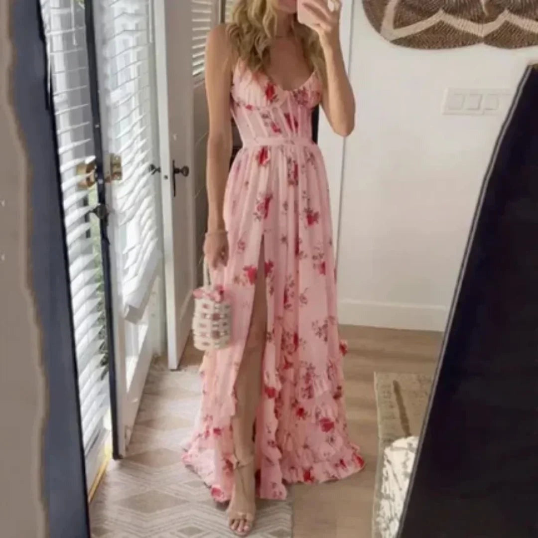 Ninette - Women's Maxi Dress with Floral Print and Side Split - photo 2