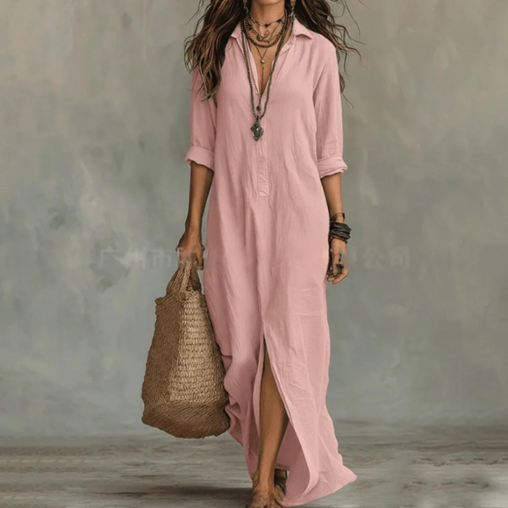 Elegant Long Sleeve Maxi Shirt Dress