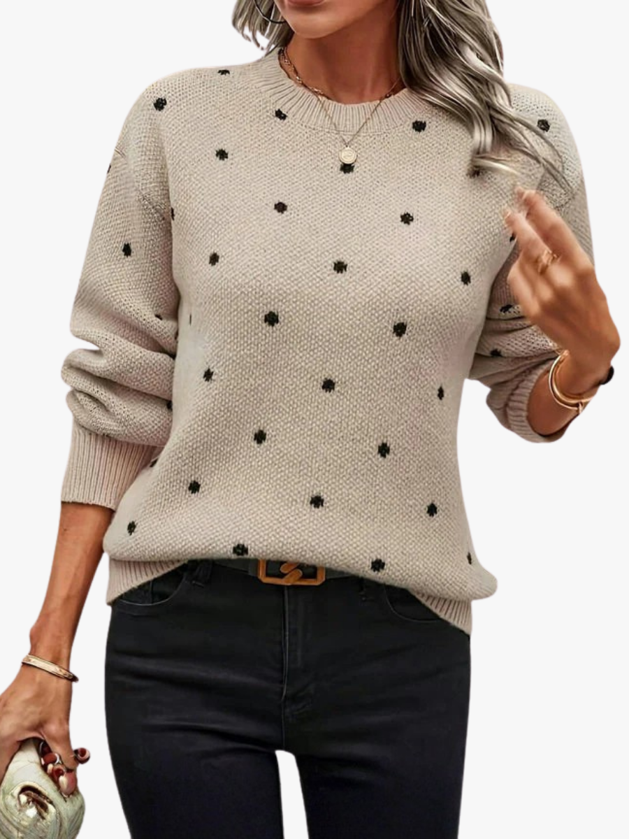 Ophelia - Women's Knitted Jumper with Polka Dot Print