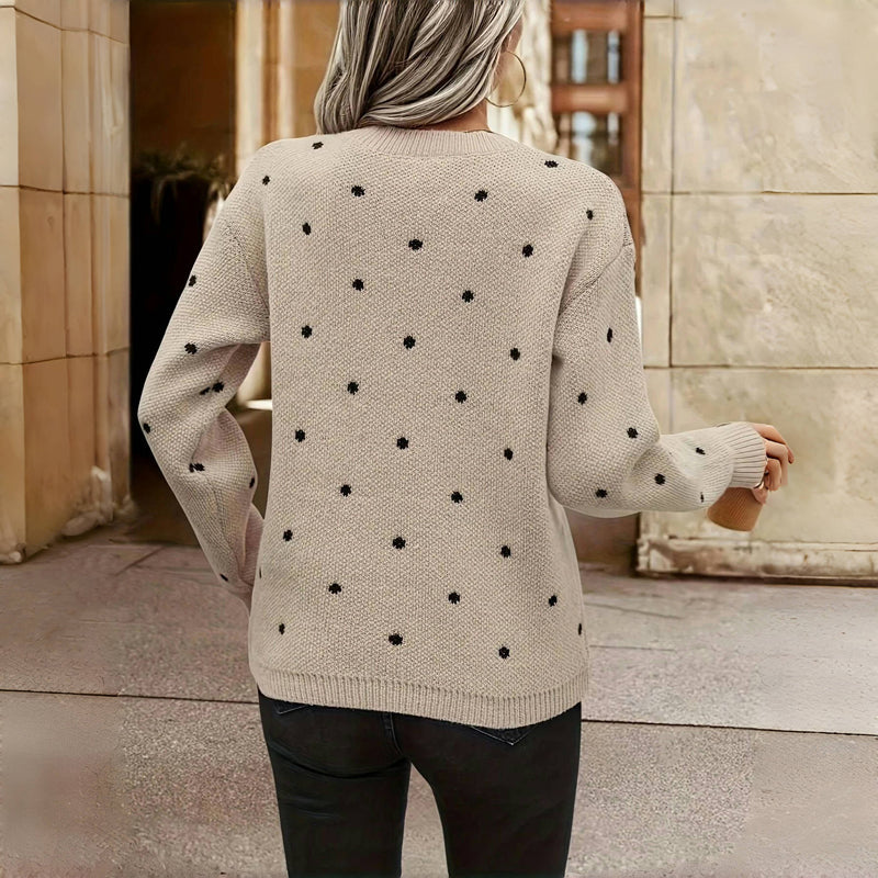 Ophelia - Women's Knitted Jumper with Polka Dot Print