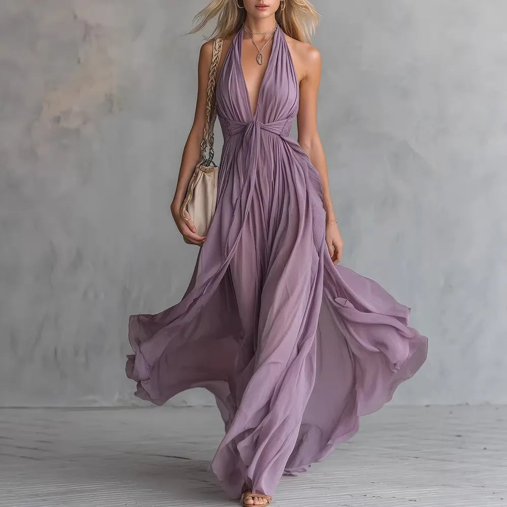 Oriane - Women's Maxi Dress with Side Split and V-Neck - photo 1