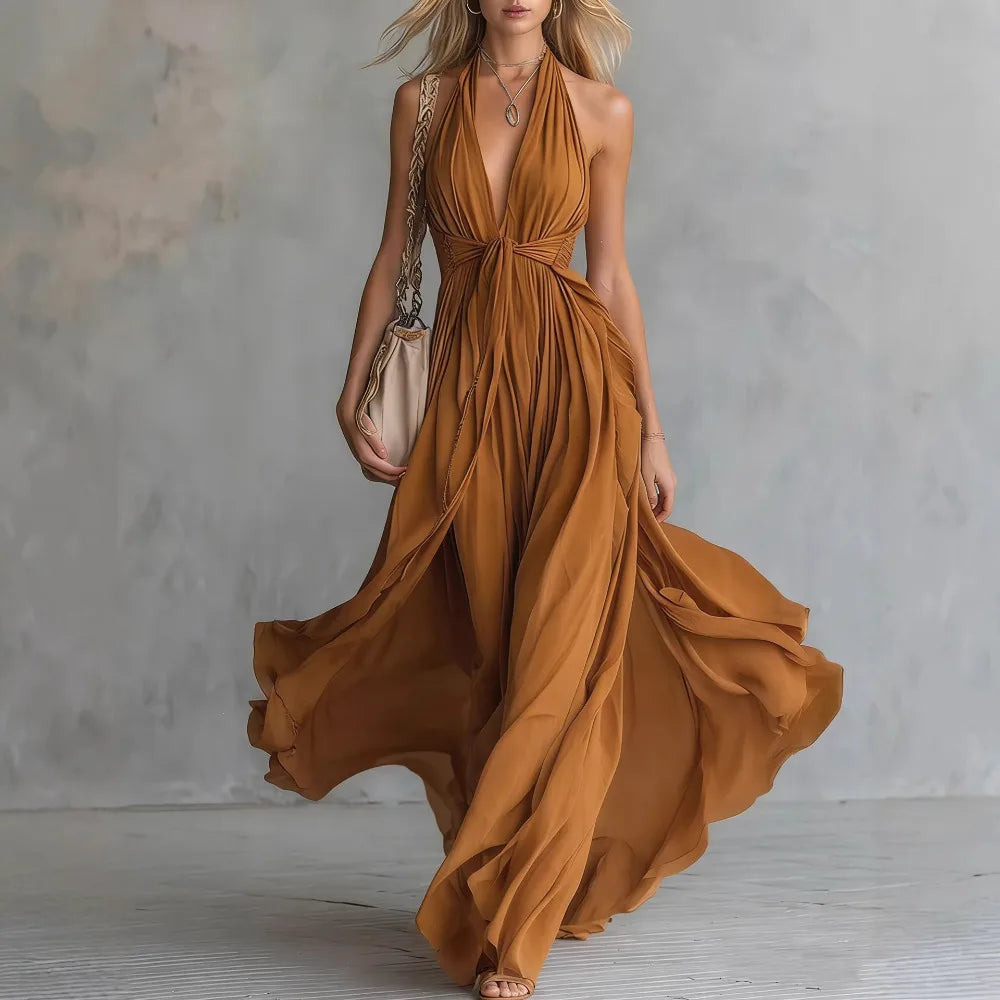 Oriane - Women's Maxi Dress with Side Split and V-Neck - photo 5