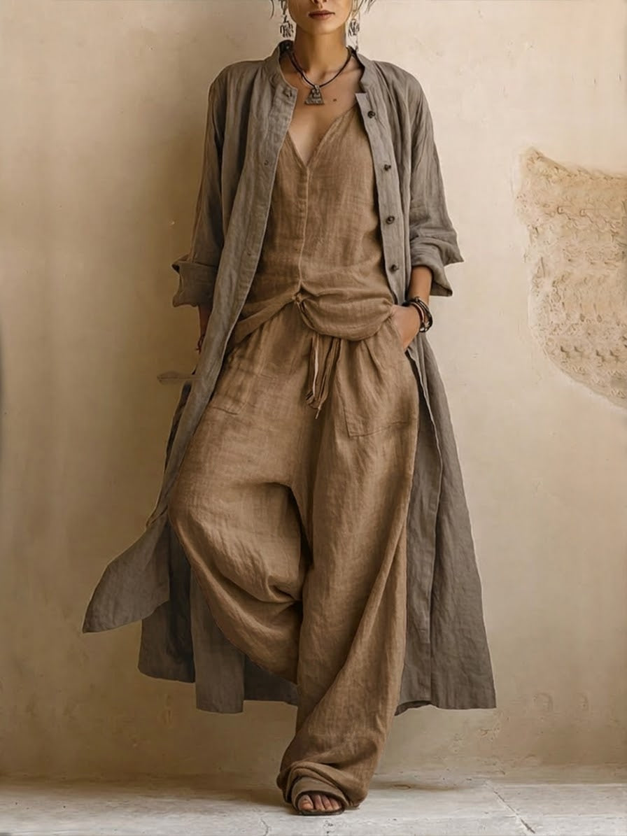 Boema - Completo da donna bohemien in cotone e lino composto da tre pezzi