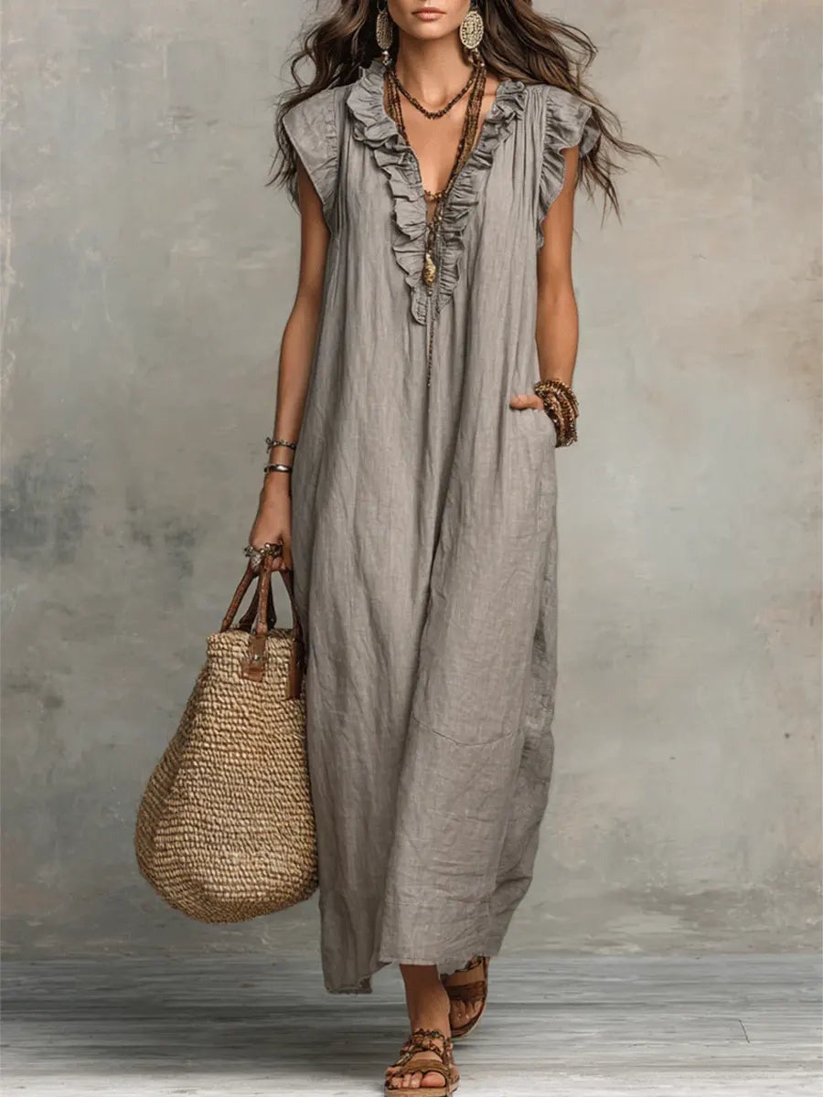 Women's Relaxed Fit Linen Maxi Dress for Summer - photo 1