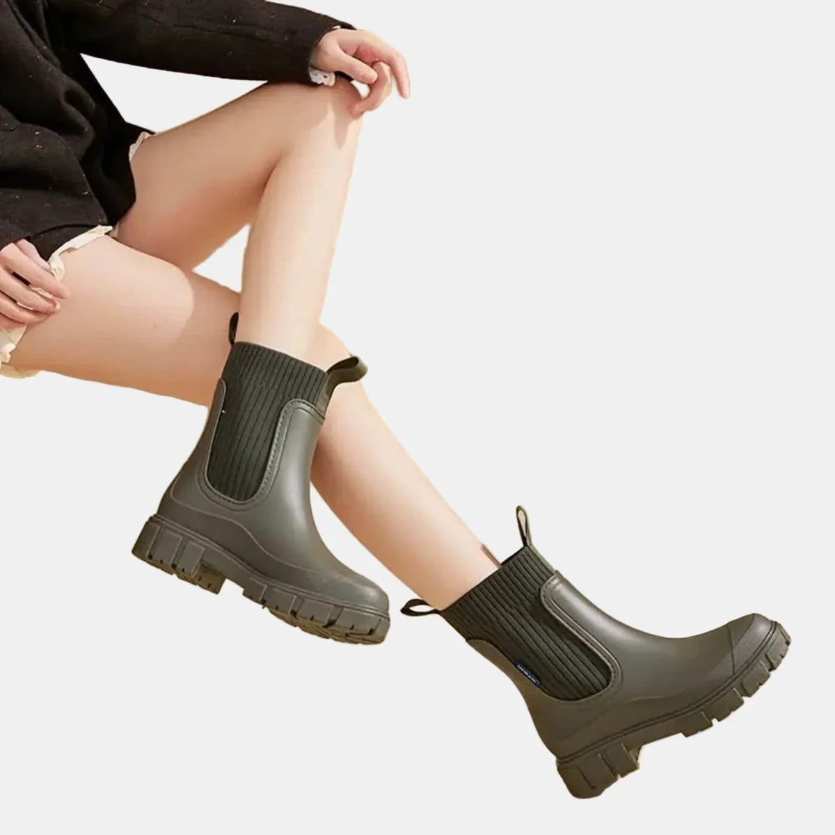 Ilona - Women's Ankle Boots with Ribbed Knit Cuff