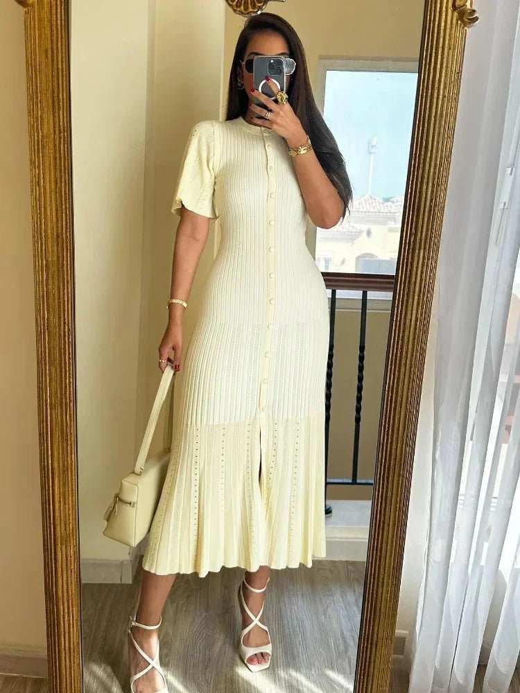 Pelagia - Women's Knitted Midi Dress with Pleats - photo 6