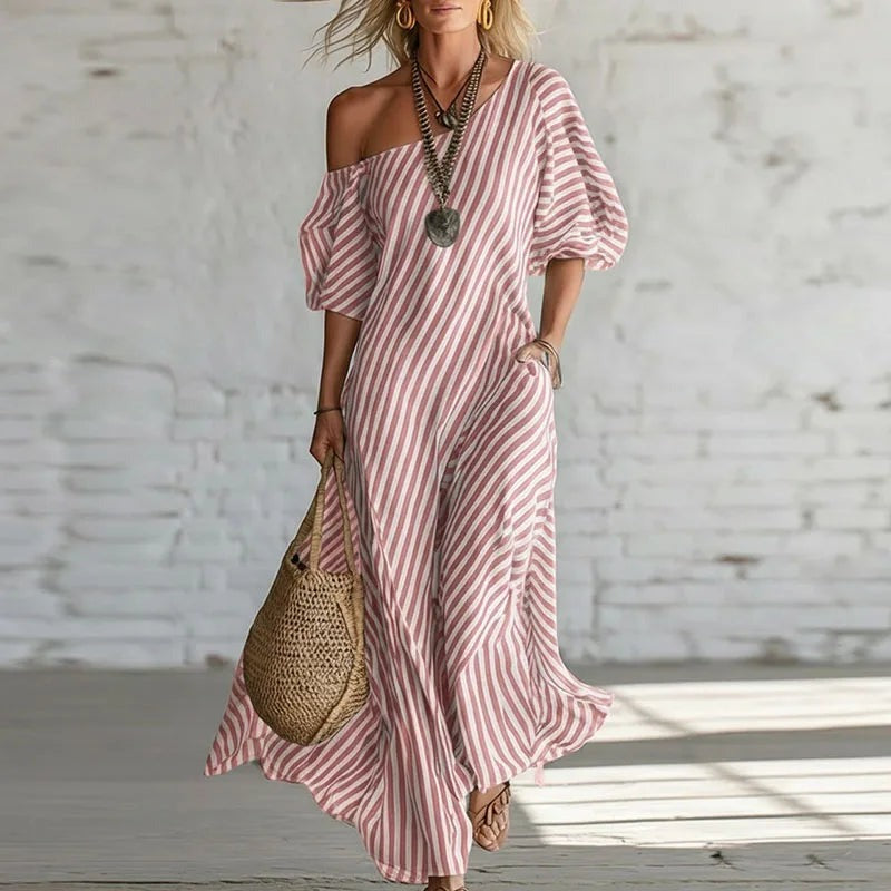 Pelagia - Women's Maxi Dress with Boho Print and One-Shoulder - photo 1