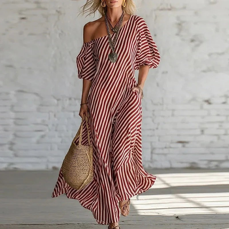 Pelagia - Women's Maxi Dress with Boho Print and One-Shoulder - photo 3