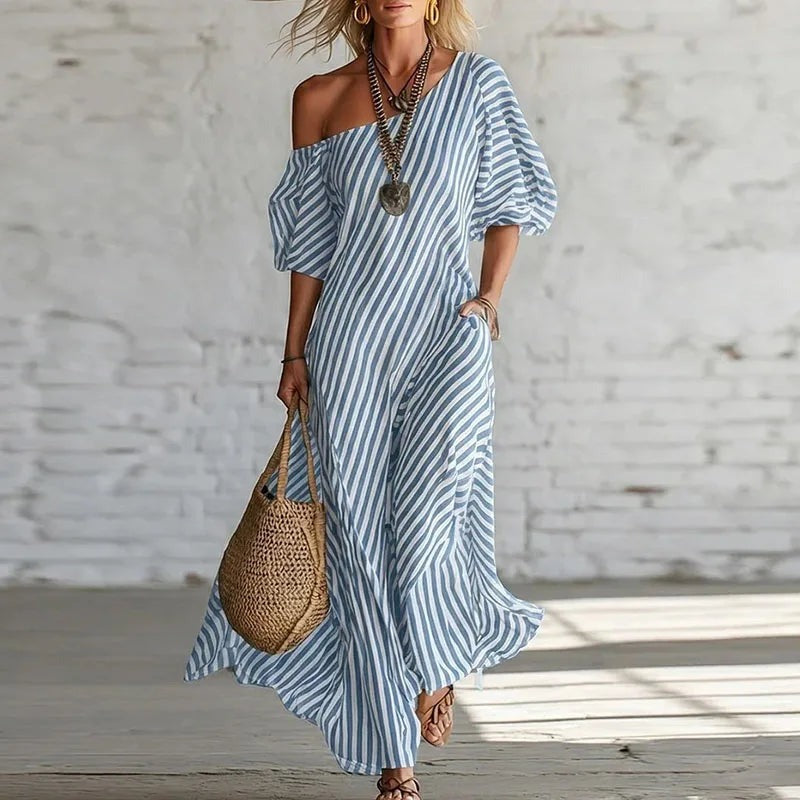 Pelagia - Women's Maxi Dress with Boho Print and One-Shoulder - photo 4