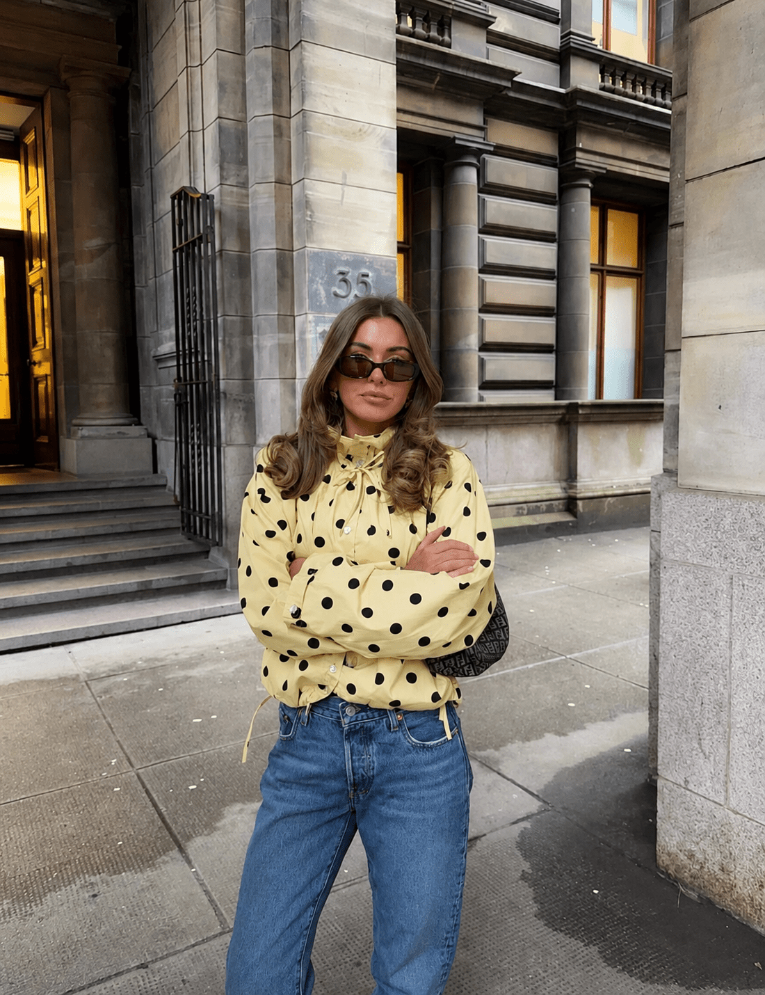 Philomena - Women's Jacket with Polka Dot Print and Puff Sleeves - photo 1