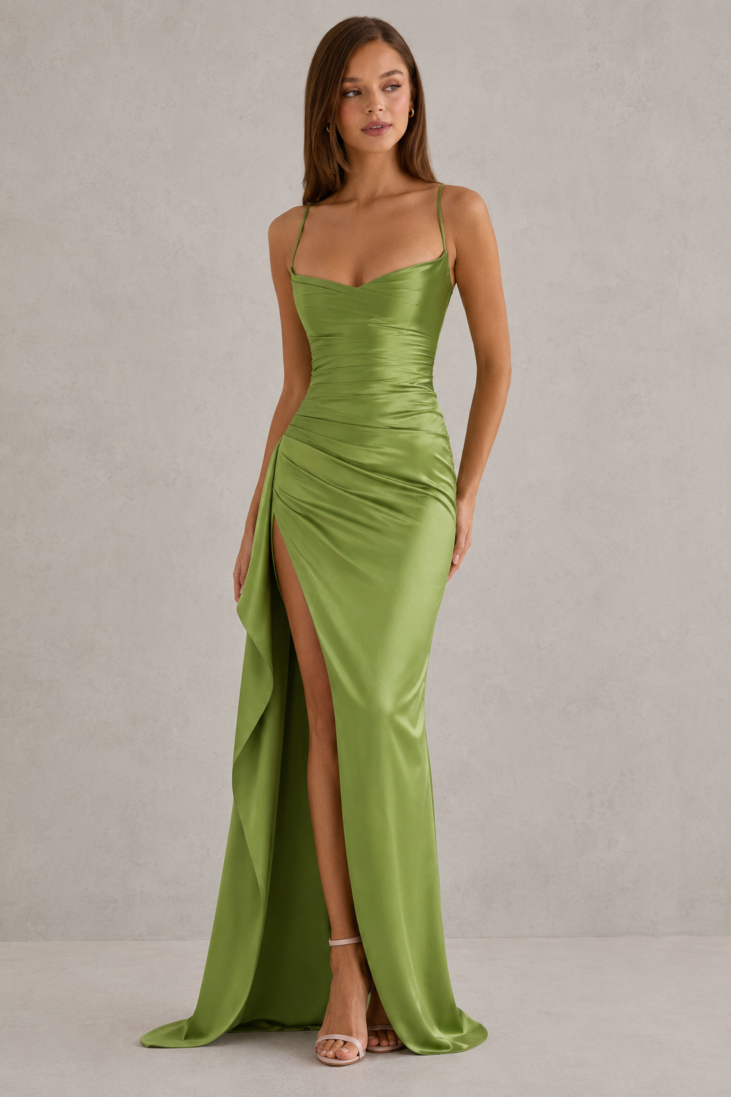 Polly - Women's Draped Satin Maxi Dress with Split Detail - photo 10