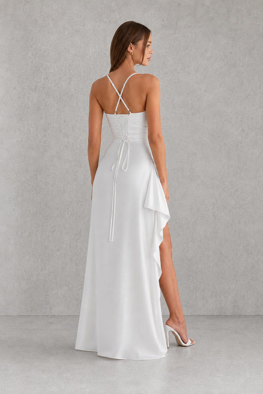 Polly - Women's Draped Satin Maxi Dress with Split Detail - photo 4