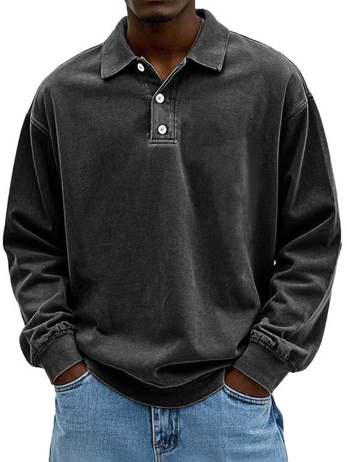 William - Polo da uomo a maniche lunghe in stile vintage