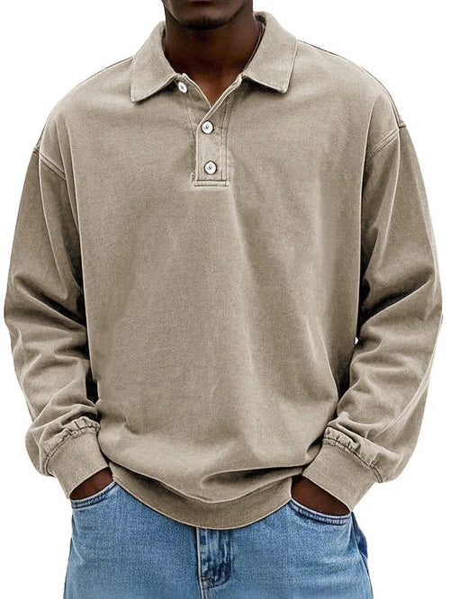 William - Polo da uomo a maniche lunghe in stile vintage
