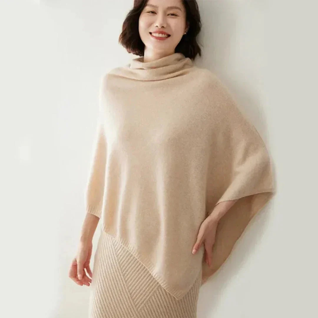Sabine - Women's Asymmetric Poncho with Roll Neck