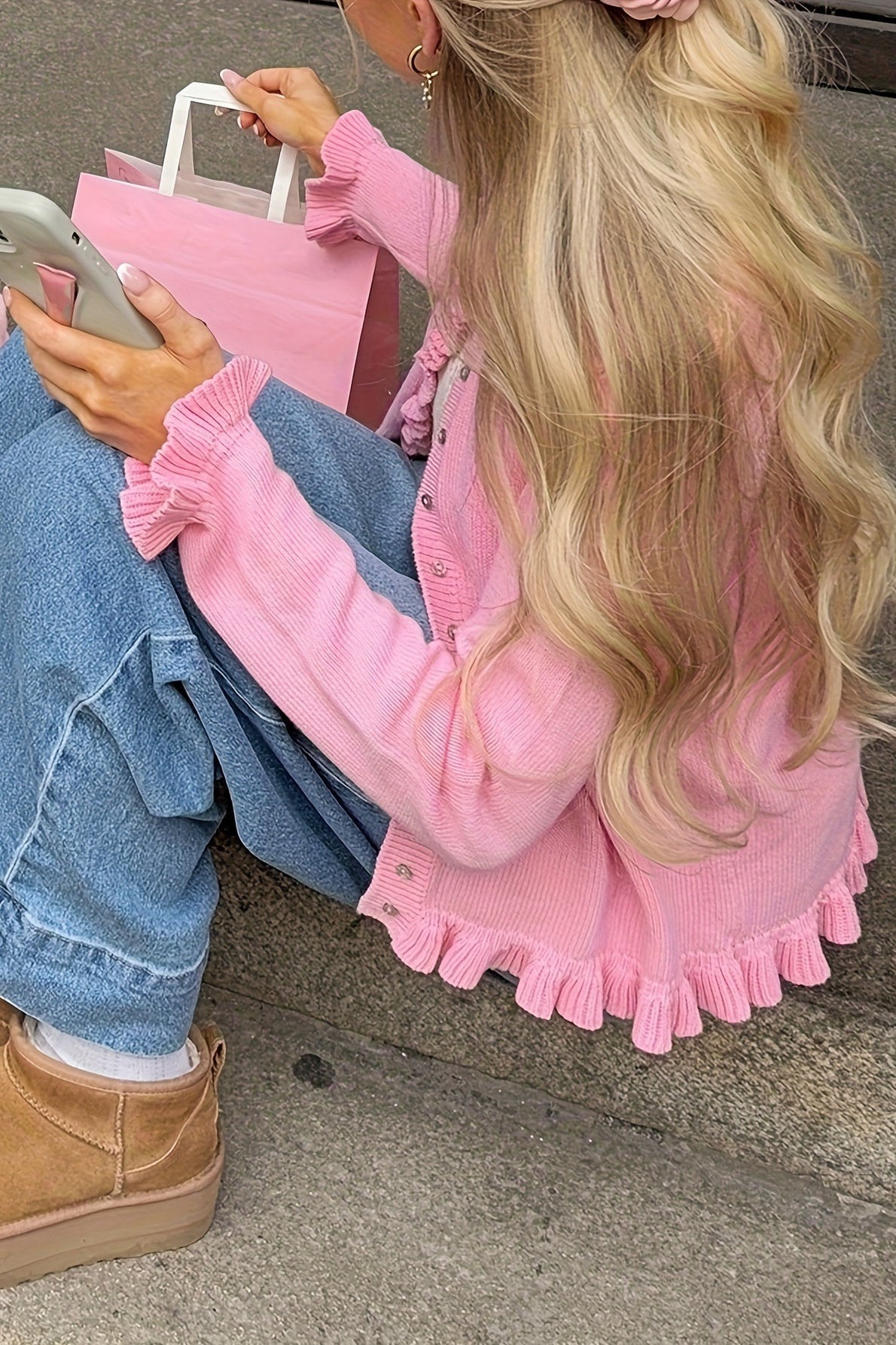 Poppy - Women's Knitted Cardigan with Ruffle Trim and Long Sleeves - photo 2