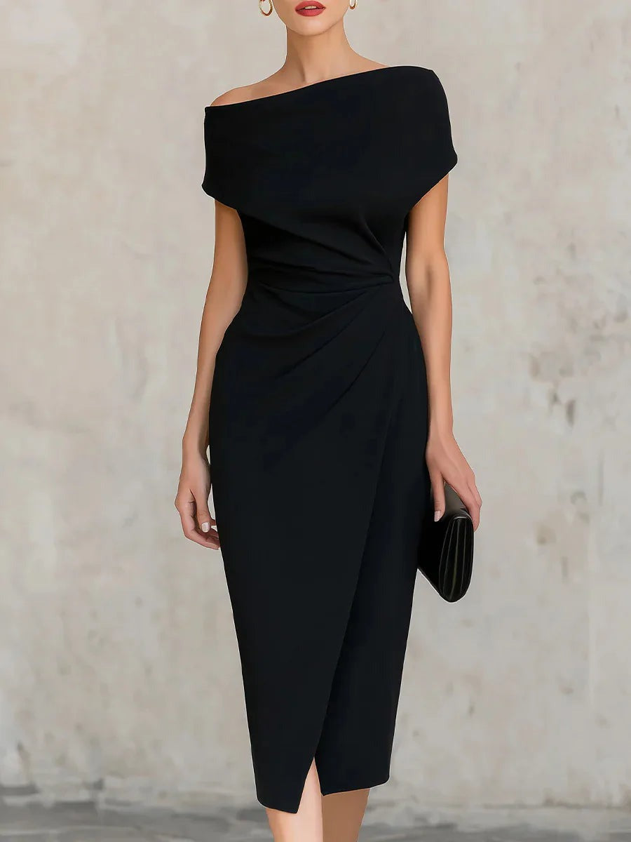 Prisca - Women's Midi Dress with Pleats and Side Split - photo 1