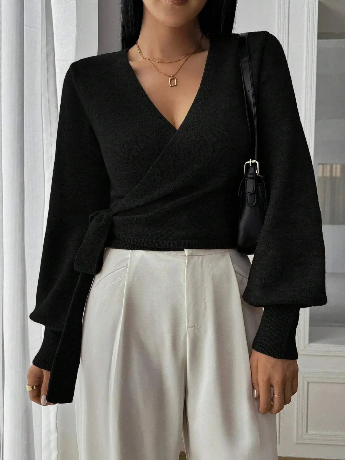 Alessia - Women's wrap sweater with tie belt - photo 3