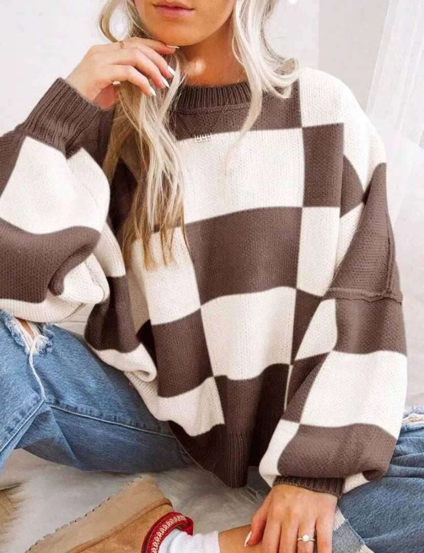 Women's Checked Knit Sweater - photo 12