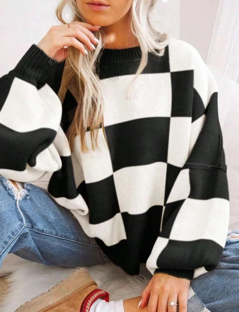 Women's Checked Knit Sweater - photo 14