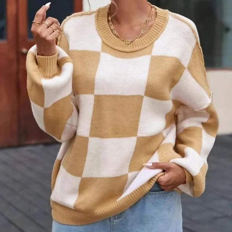 Women's Checked Knit Sweater - photo 2