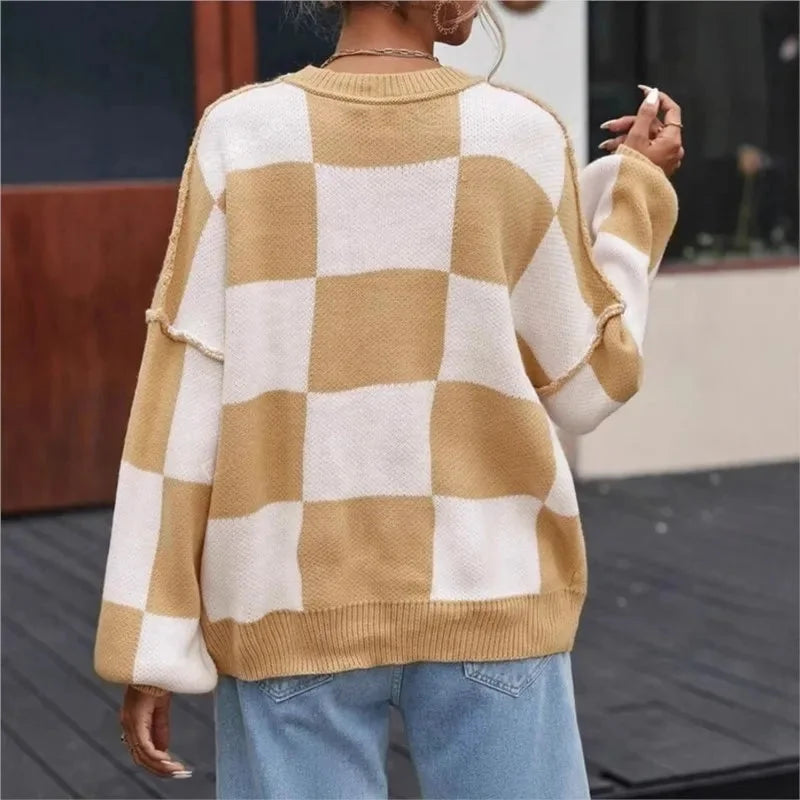 Women's Checked Knit Sweater - photo 3
