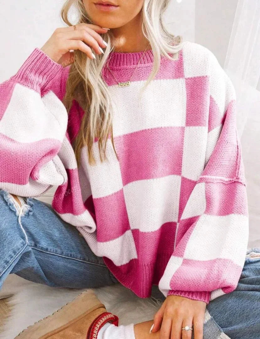 Women's Checked Knit Sweater - photo 9