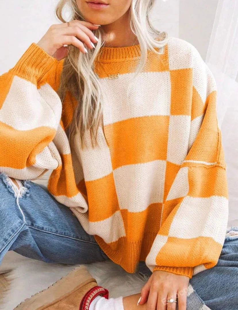 Women's Checked Knit Sweater - photo 8