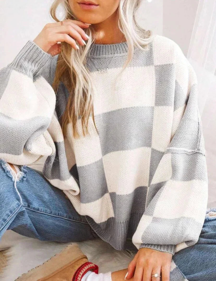 Women's Checked Knit Sweater - photo 10