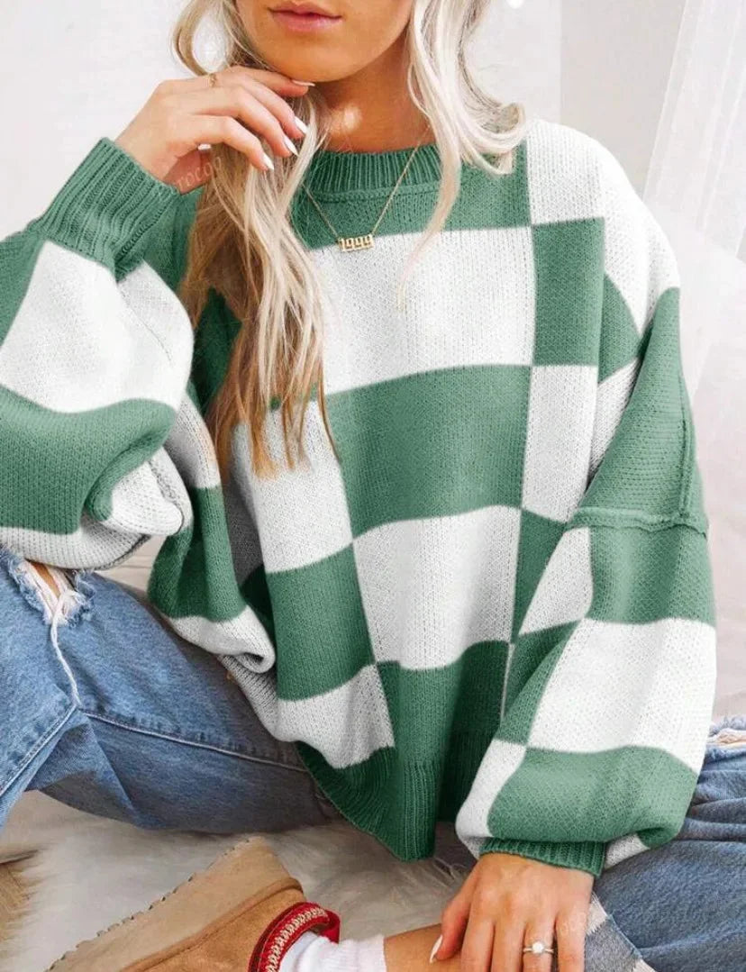 Women's Checked Knit Sweater - photo 16