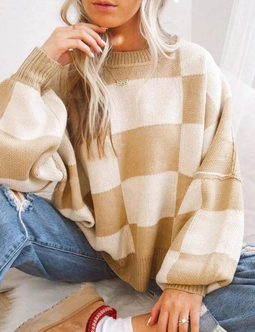 Women's Checked Knit Sweater - photo 11