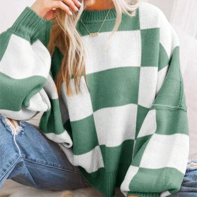 Women's Checked Knit Sweater - photo 6