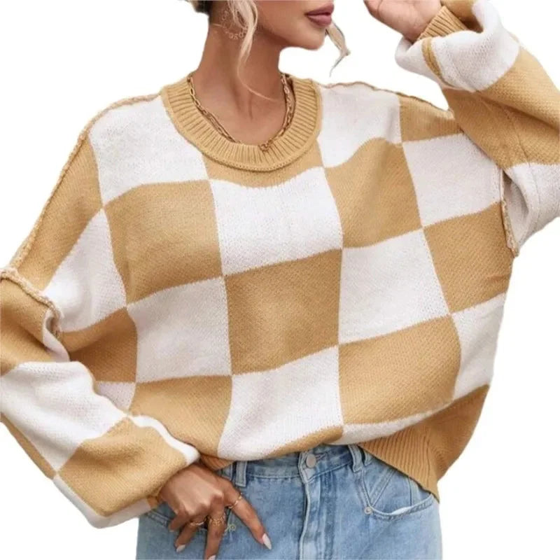 Women's Checked Knit Sweater - photo 4