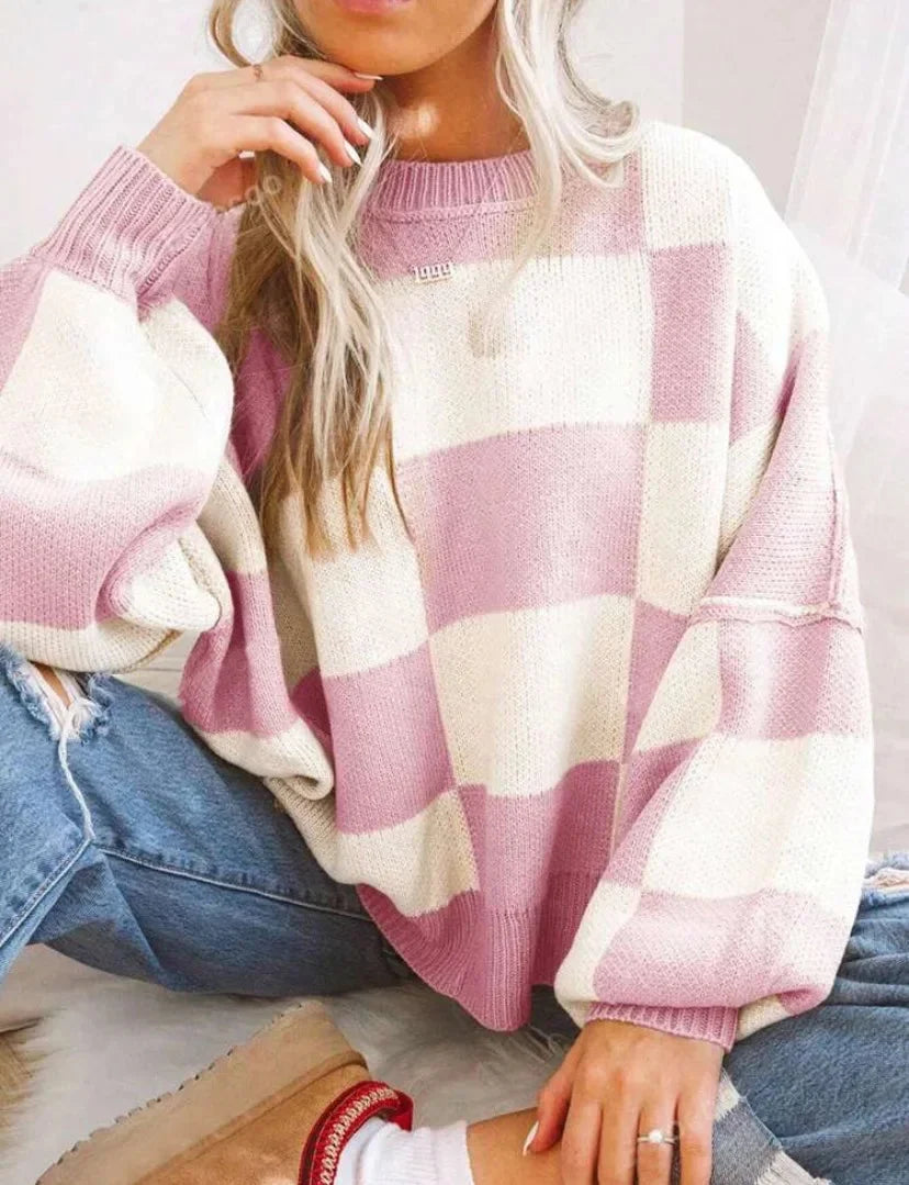 Women's Checked Knit Sweater - photo 13
