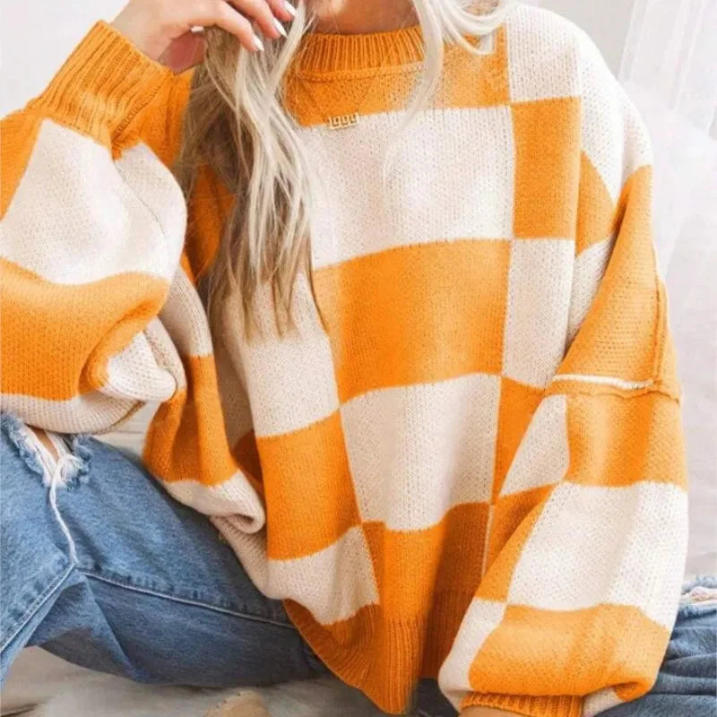 Women's Checked Knit Sweater - photo 5