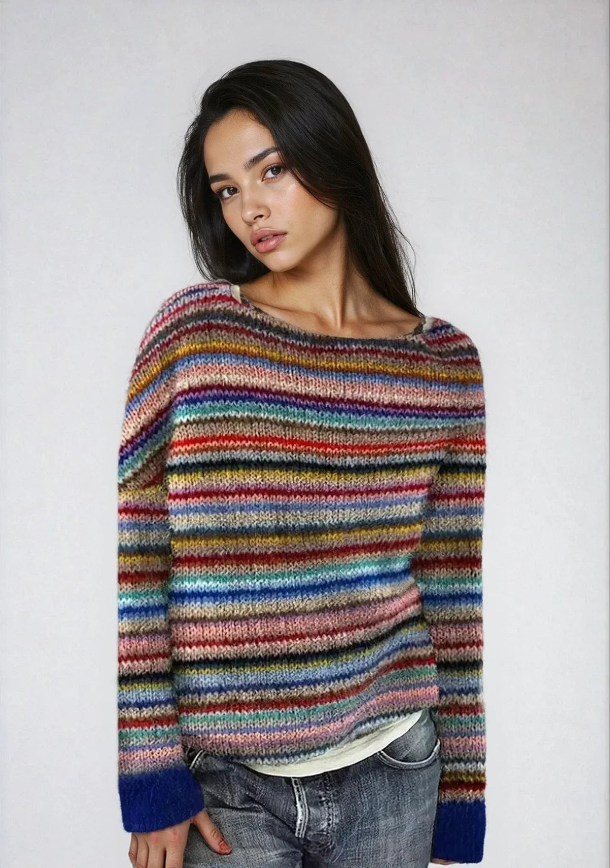 Jamie - Women's retro striped knit boat neck sweater - photo 8