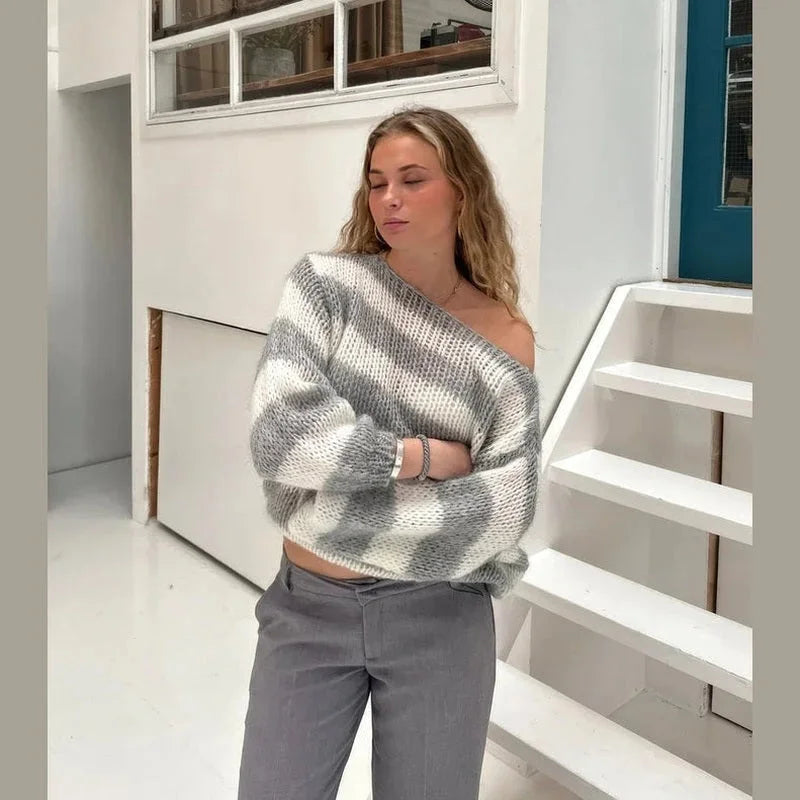 Women's Striped Knit Sweater - photo 13
