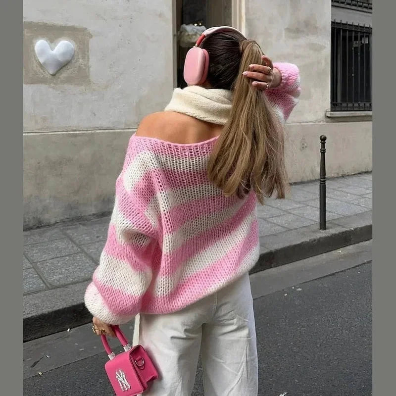 Women's Striped Knit Sweater - photo 8