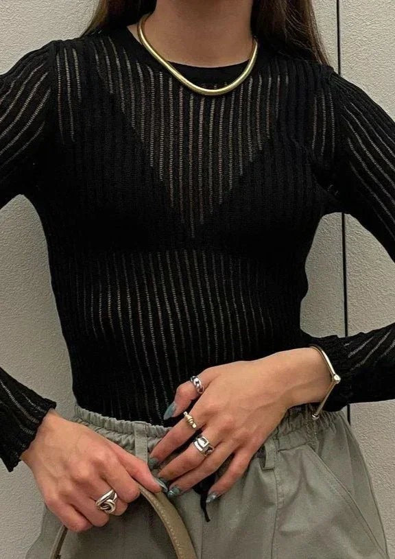 Thea - Women's Sheer Ribbed Knit Casual Style Sweater - photo 5
