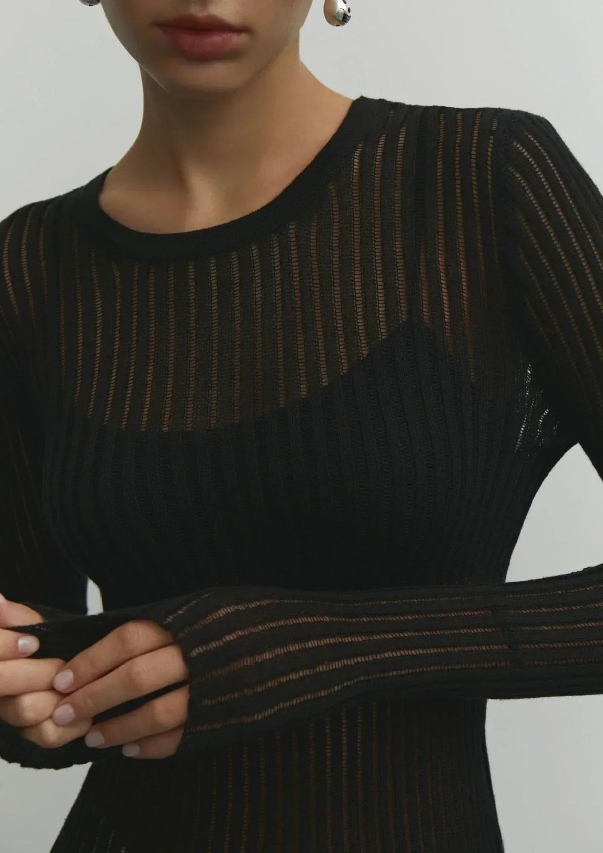 Thea - Women's Sheer Ribbed Knit Casual Style Sweater - photo 1